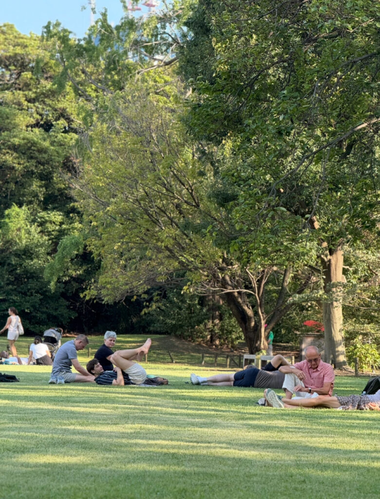 芝生でくつろぐ