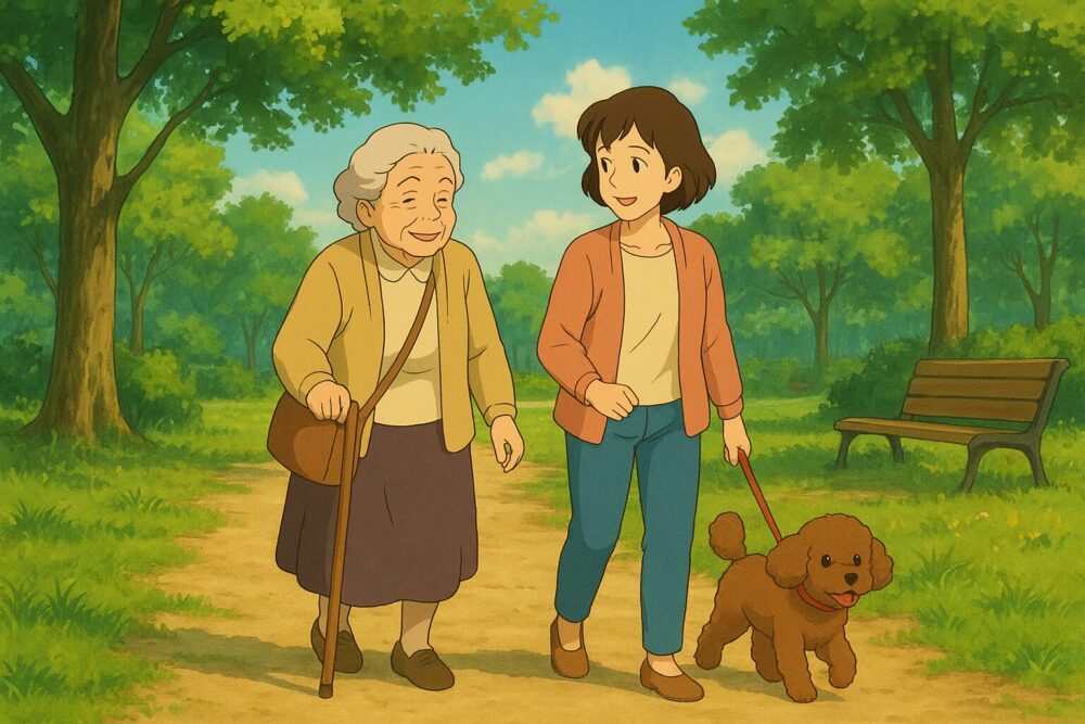 おばあちゃんと犬の散歩