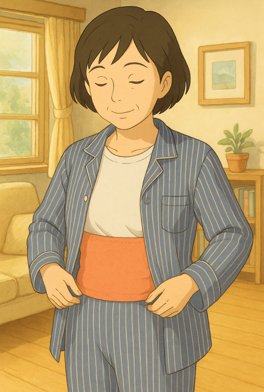 腹巻を付けた女性